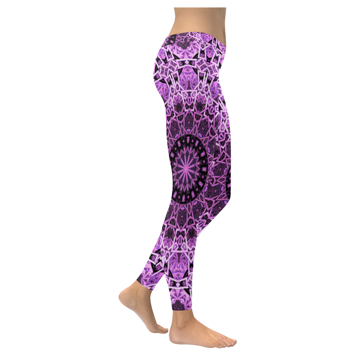 Pink and Black Mandala Women's Low Rise Leggings (Invisible Stitch) (Model L05)