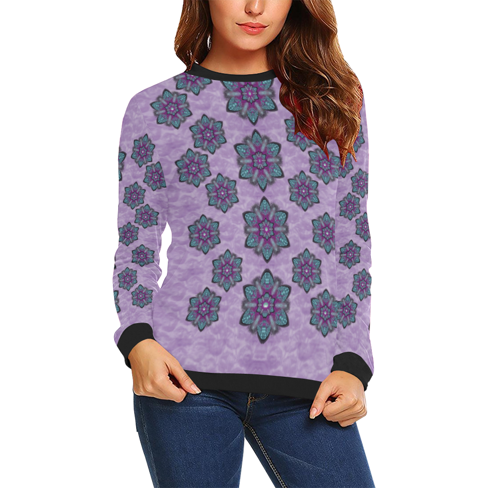 a gift with flowers stars and bubble wrap All Over Print Crewneck Sweatshirt for Women (Model H18)