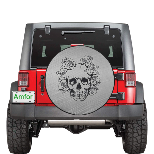 skull with roses 34 Inch Spare Tire Cover