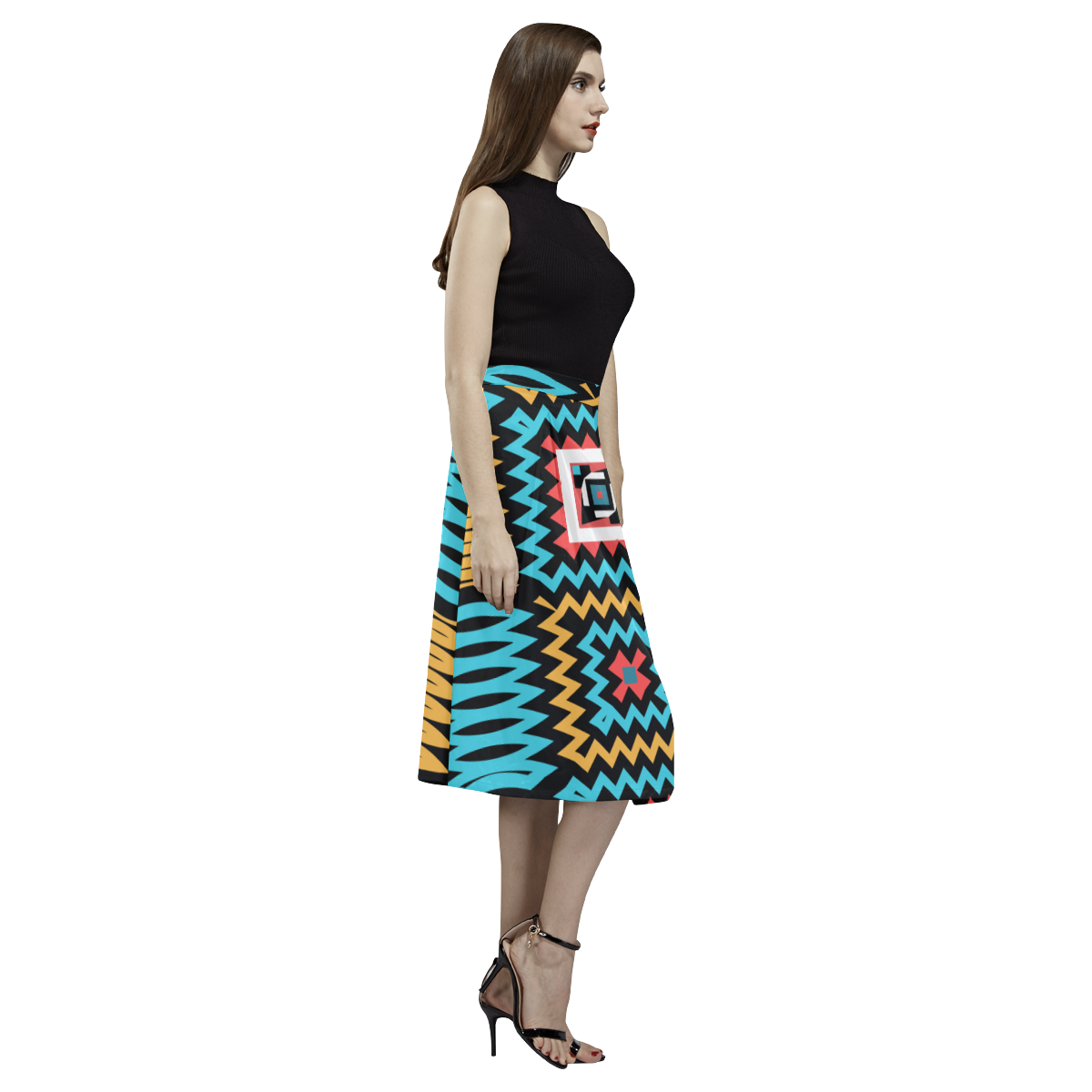 Shapes on a black background Aoede Crepe Skirt (Model D16)
