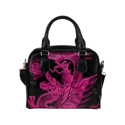 Japanese Hot Pink Dragon Leather Shoulder Handbag (Model 1634)