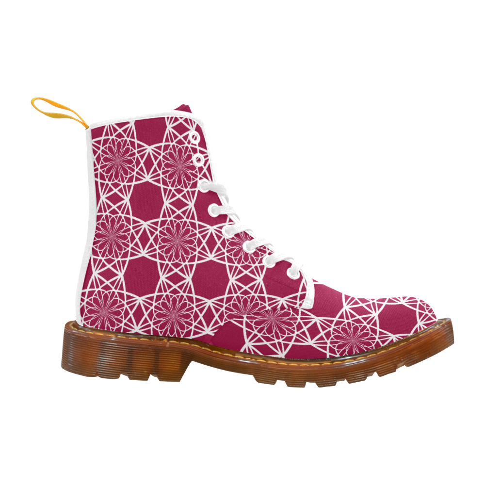Dark Pink Flowers Martin Boots For Women Model 1203H