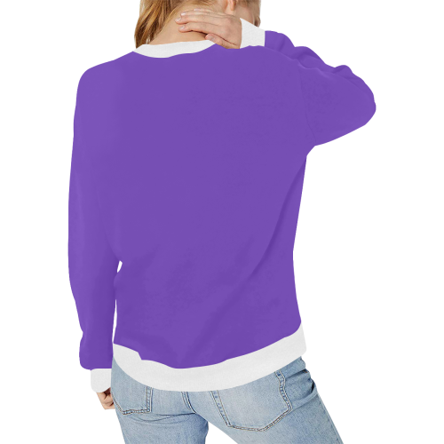 Adorable Yorkie Sugar Skull Purple/White Women's Rib Cuff Crew Neck Sweatshirt (Model H34)