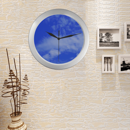 Blue Clouds Arts Add Silver Color Wall Clock