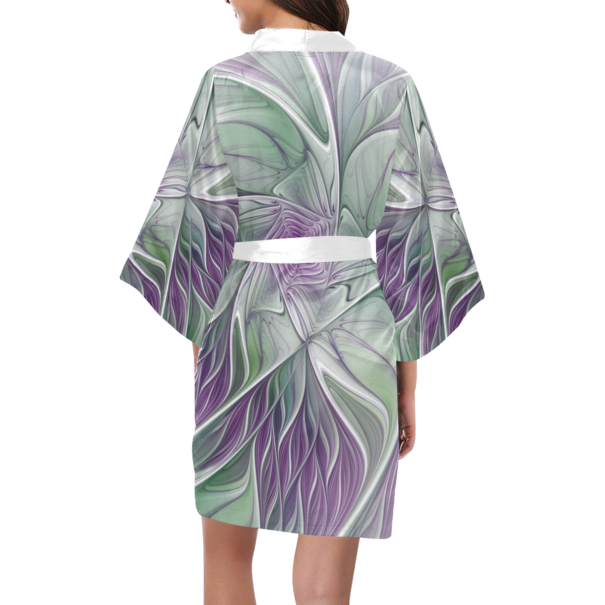 Flower Dream Abstract Purple Sea Green Floral Fractal Art Kimono Robe
