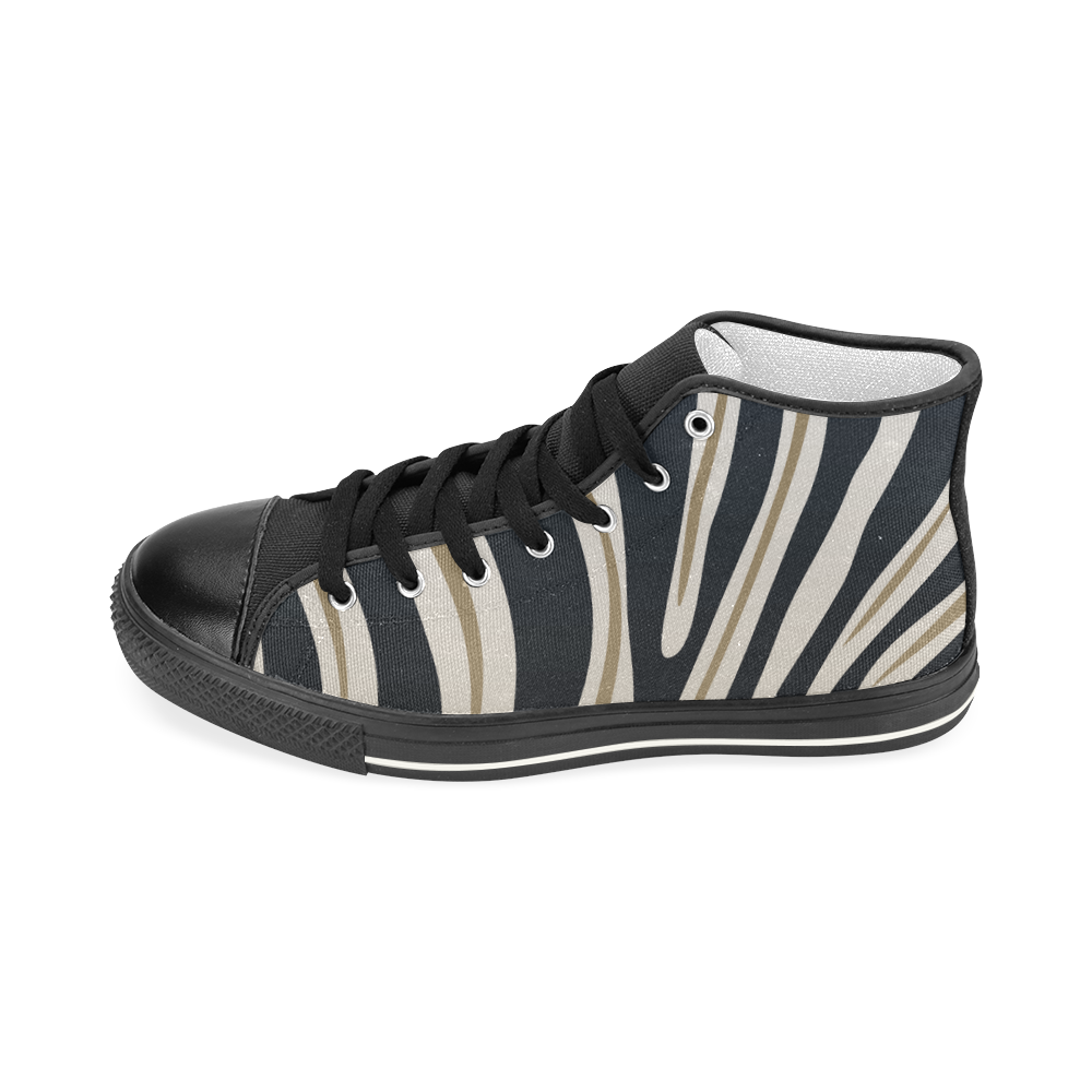BLACK AND GOLD STRIP Women's Classic High Top Canvas Shoes (Model 017)