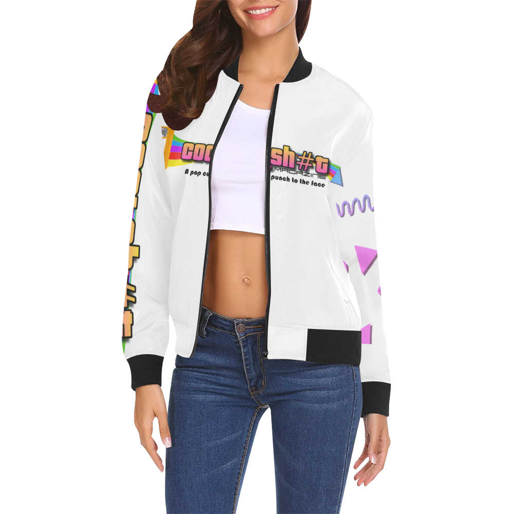 Girls Cool Sh#t Zipper All Over Print Bomber Jacket for Women (Model H19)