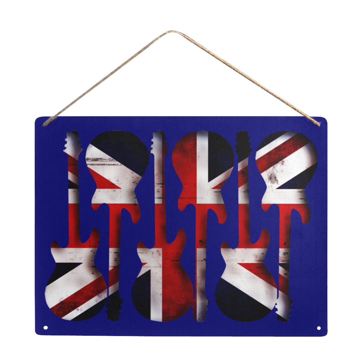 Union Jack British UK Flag Guitars Blue Metal Tin Sign 16"x12"