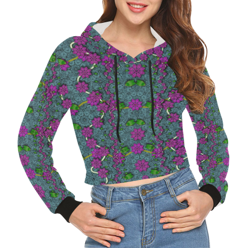 the most beautiful flower forest on earth All Over Print Crop Hoodie for Women (Model H22)