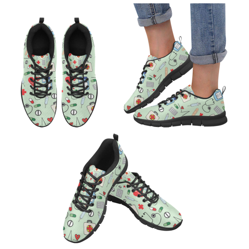 light green nurses pattern womens runners Women's Breathable Running Shoes/Large (Model 055)