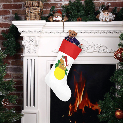 Christmas Teddy Bear Ornament White/Red Christmas Stocking