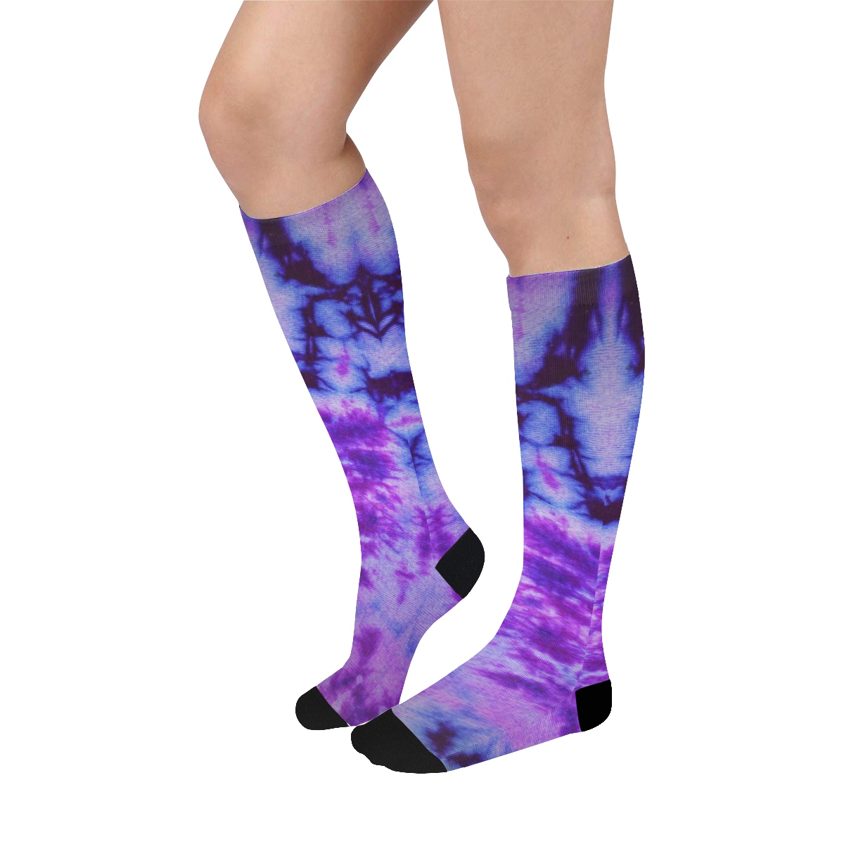 tie dye in blue and purple Over-The-Calf Socks