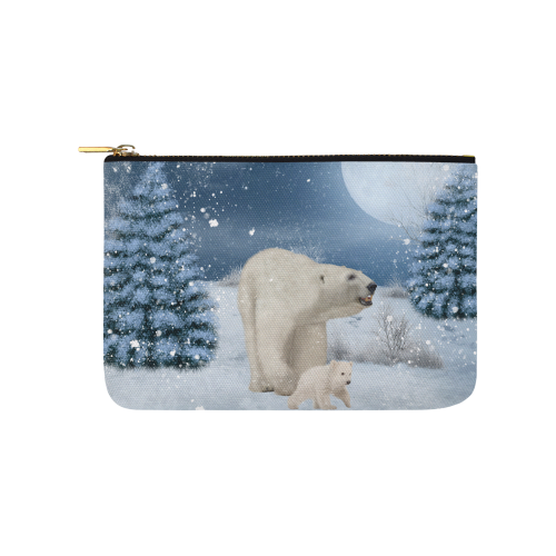 Polar bear mum with polar bear cub Carry-All Pouch 9.5''x6''