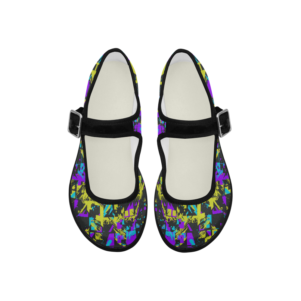 Purple yelllow squares Mila Satin Women's Mary Jane Shoes (Model 4808)