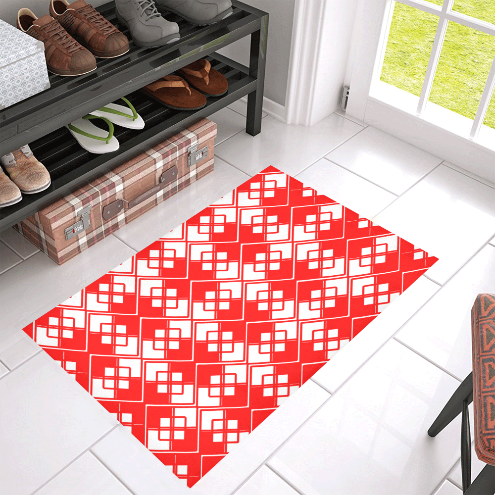 Abstract geometric pattern - red and white. Azalea Doormat 30" x 18" (Sponge Material)