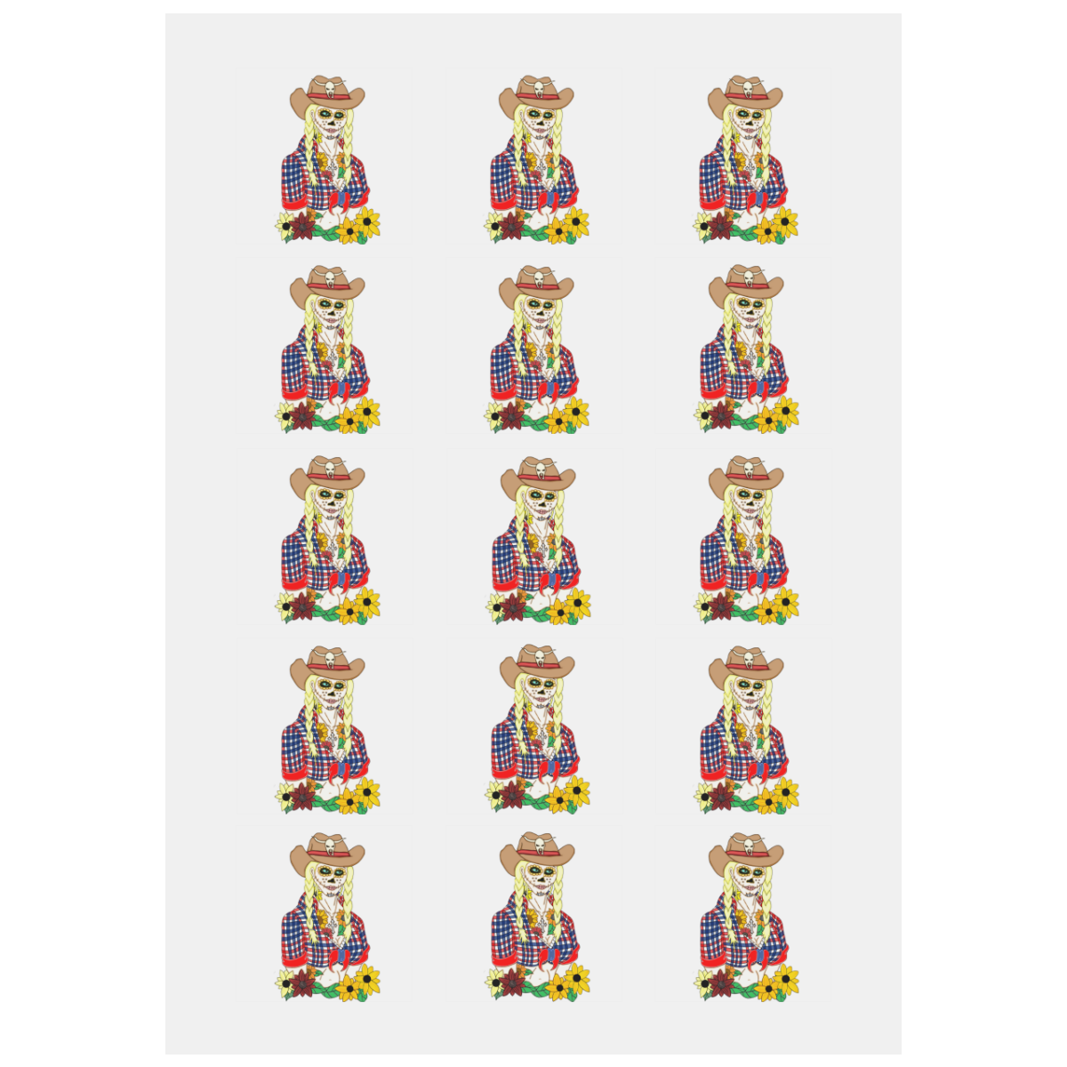 Cowgirl Sugar Skull Personalized Temporary Tattoo (15 Pieces)
