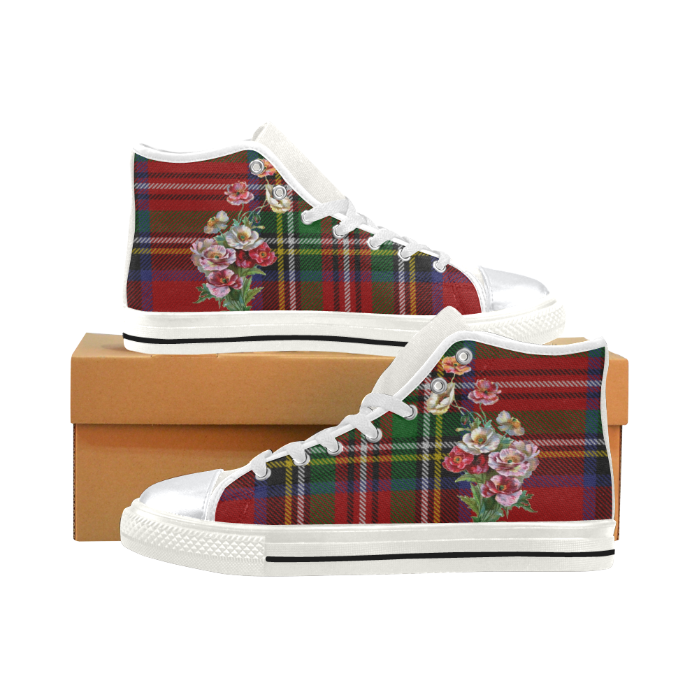 Floral Tartan High Top Canvas Shoes for Kid (Model 017)
