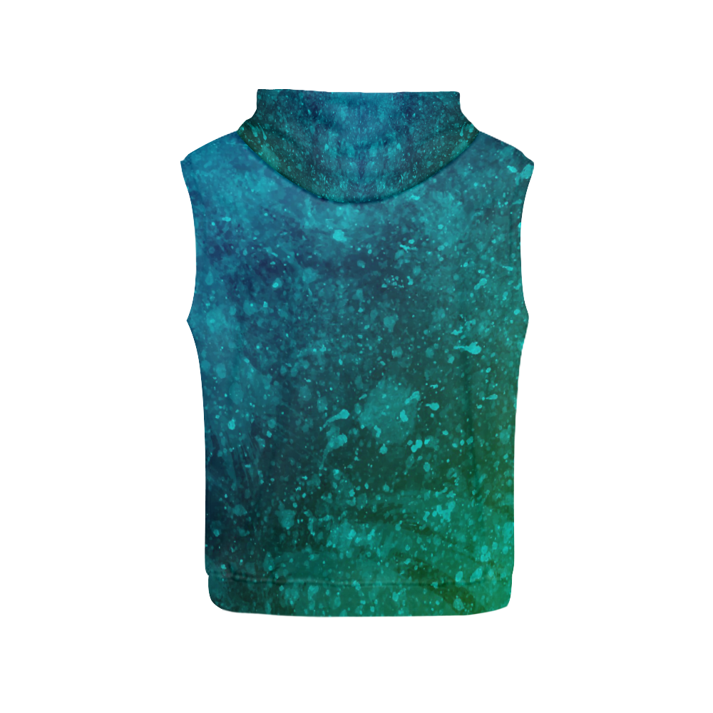 Blue and Green Abstract All Over Print Sleeveless Hoodie for Women (Model H15)
