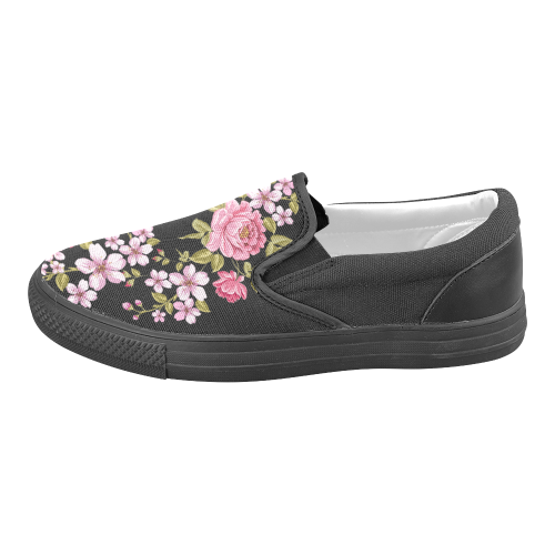 Pure Nature - Summer Of Pink Roses 1 Women's Unusual Slip-on Canvas Shoes (Model 019)