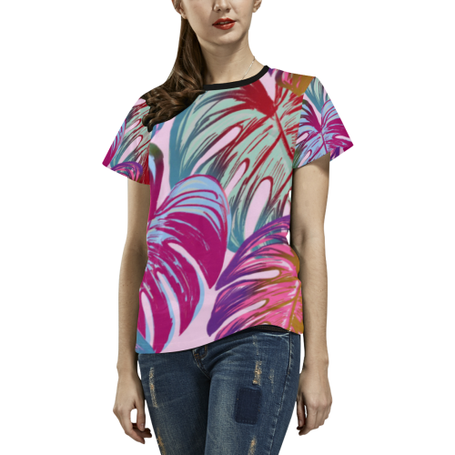 Pretty Leaves B by JamColors All Over Print T-shirt for Women/Large Size (USA Size) (Model T40)