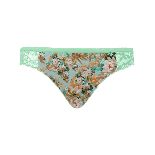 Peach And Green Floral Mint Green Women's Lace Panty (Model L41)