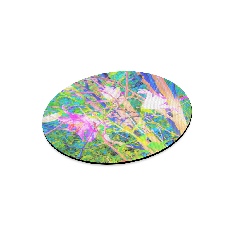 Abstract Oriental Lilies in My Garden Round Mousepad