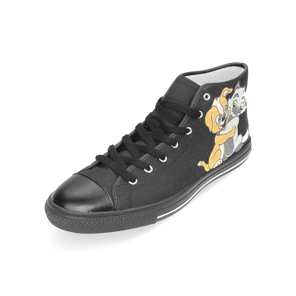 Puppy And Siamese Love Black Women's Classic High Top Canvas Shoes (Model 017)