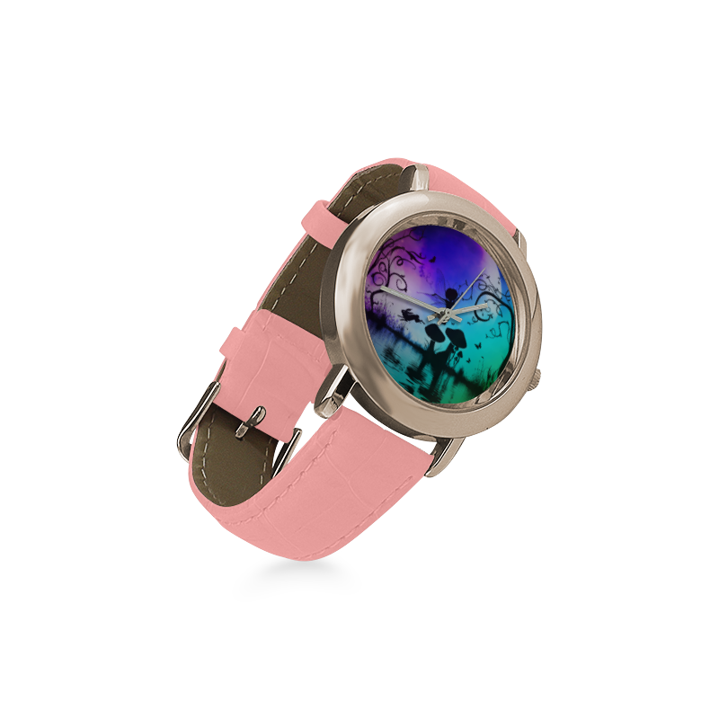 Happy fairy in the night Women's Rose Gold Leather Strap Watch(Model 201)