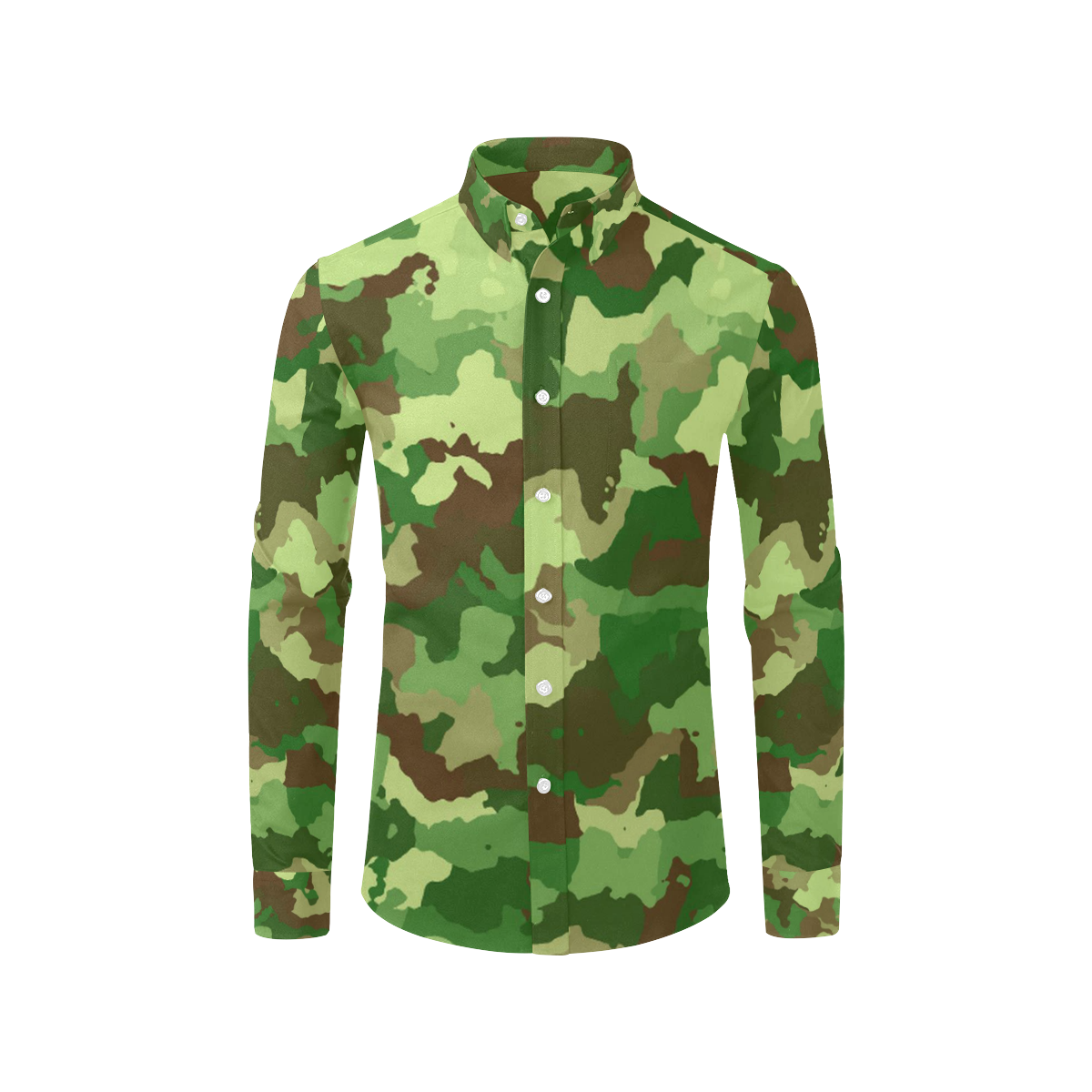 camouflage green Men's All Over Print Casual Dress Shirt (Model T61)