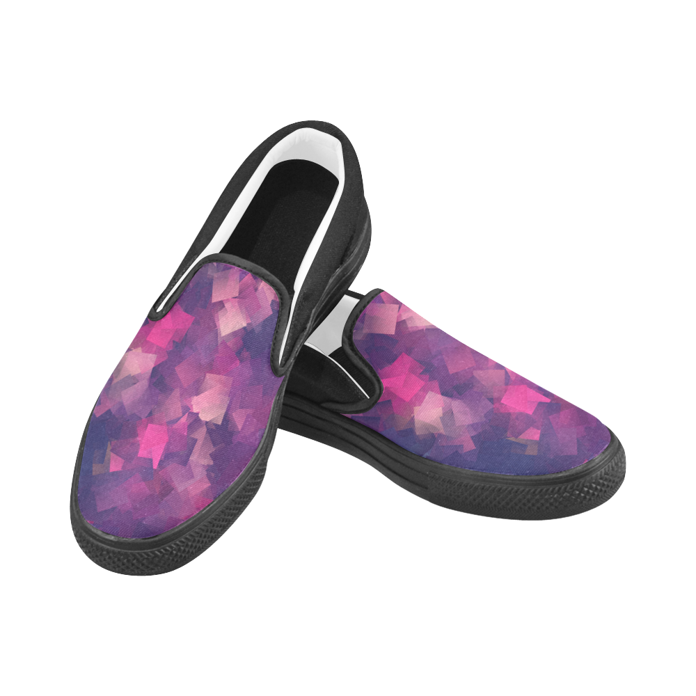 purple pink magenta cubism #modern Slip-on Canvas Shoes for Men/Large Size (Model 019)