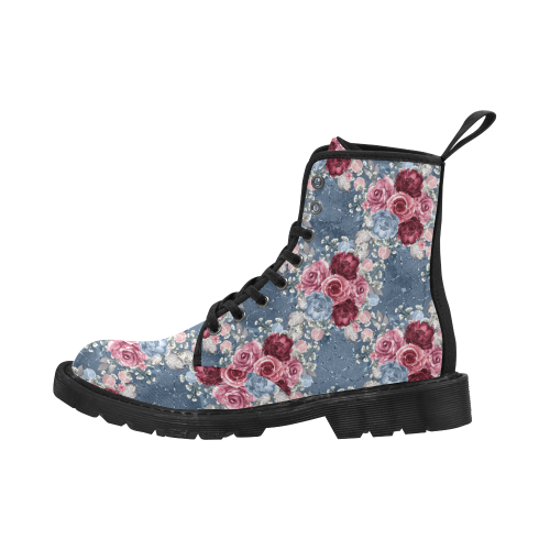 Floral Seamless Pattern Boots, Burgundy Navy Floral 1 Martin Boots for Women (Black) (Model 1203H)
