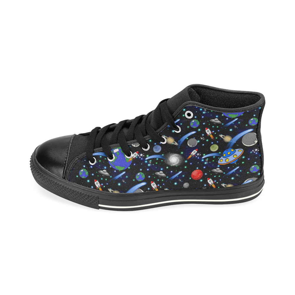 Galaxy Universe - Planets, Stars, Comets, Rockets High Top Canvas Shoes for Kid (Model 017)