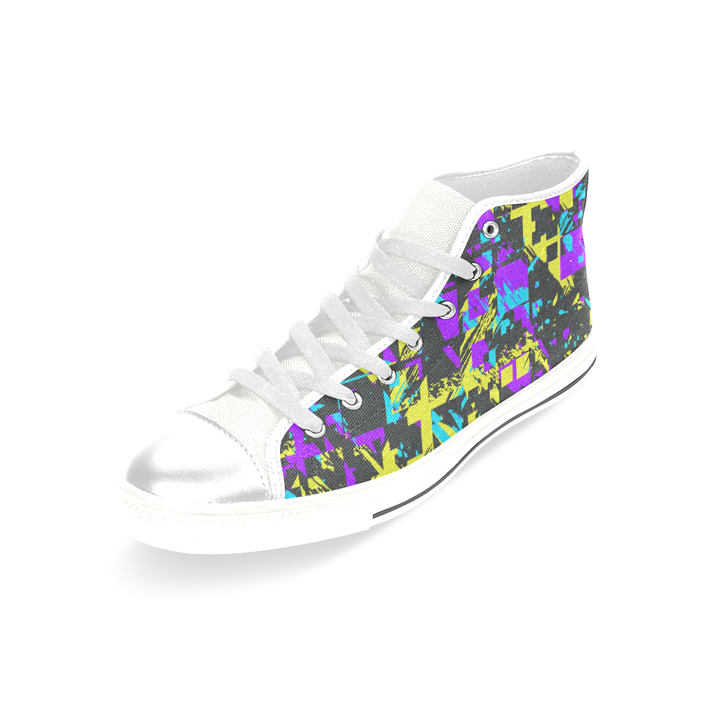 Purple yelllow squares Women's Classic High Top Canvas Shoes (Model 017)
