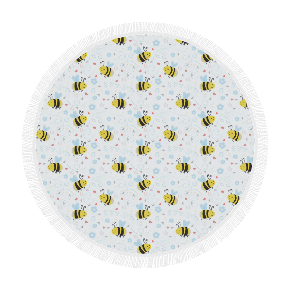 Cute Bee Pattern Circular Beach Shawl 59"x 59"