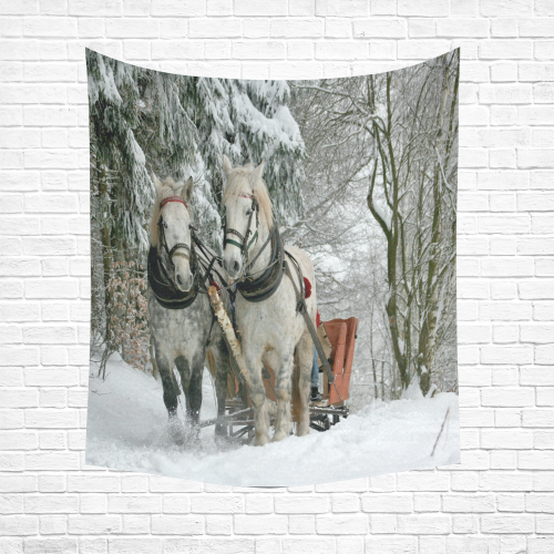 Wintertime Sleigh Ride Cotton Linen Wall Tapestry 51"x 60"