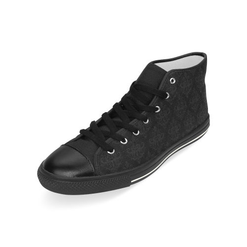 Black on Black Pattern Men’s Classic High Top Canvas Shoes (Model 017)