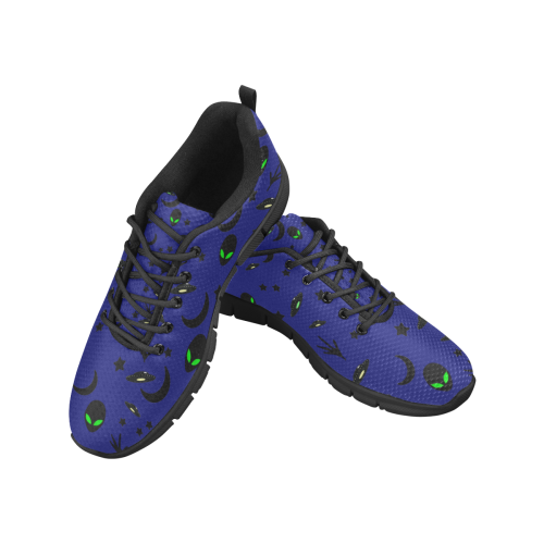 Alien Flying Saucers Stars Pattern (Black/Blue) Women's Breathable Running Shoes/Large (Model 055)