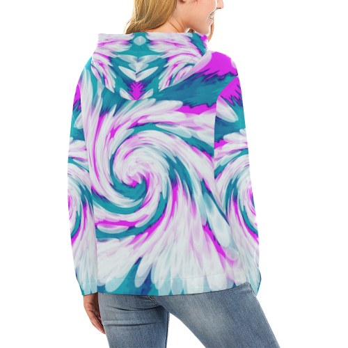 Turquoise Pink Tie Dye Swirl Abstract All Over Print Hoodie for Women (USA Size) (Model H13)