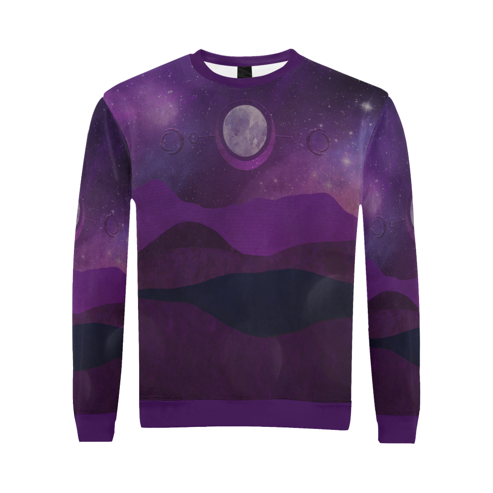 Purple Moon Night All Over Print Crewneck Sweatshirt for Men/Large (Model H18)