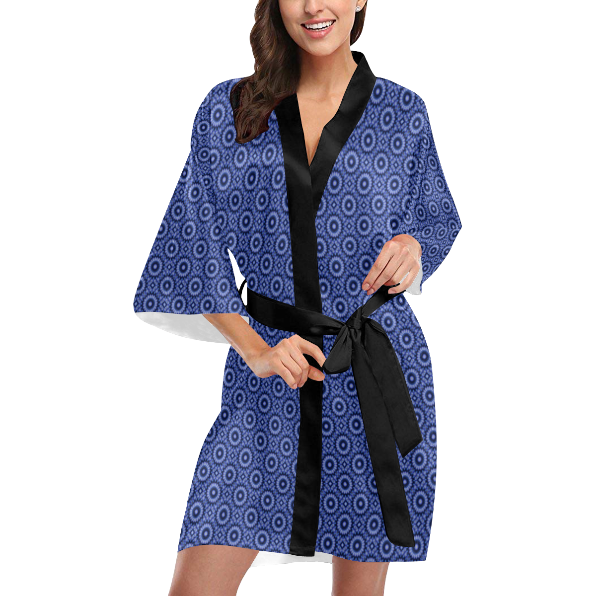 Blue Geometric Kimono Robe