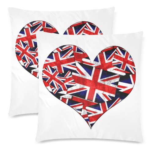Union Jack British UK Flag Heart White Custom Zippered Pillow Cases 18"x 18" (Twin Sides) (Set of 2)