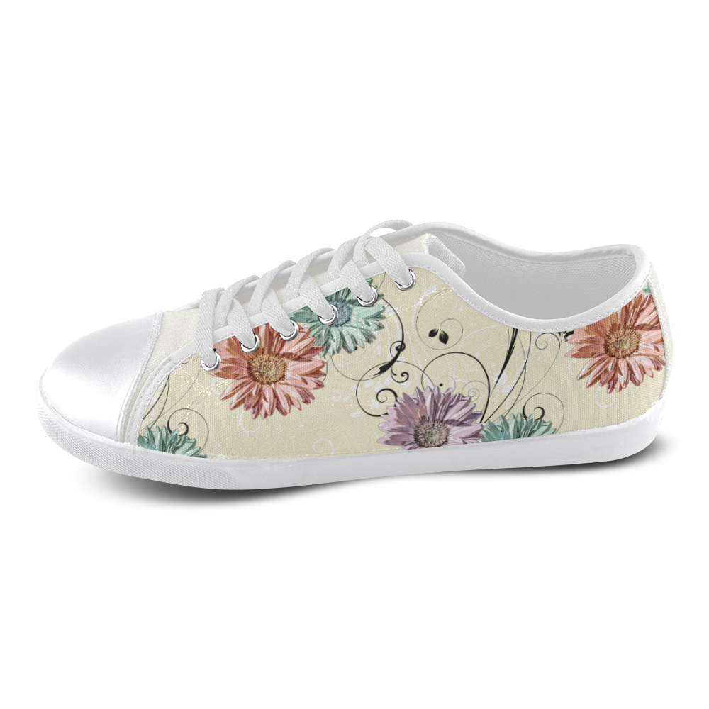 Flowers on Yellow Canvas Shoes for Women/Large Size (Model 016)