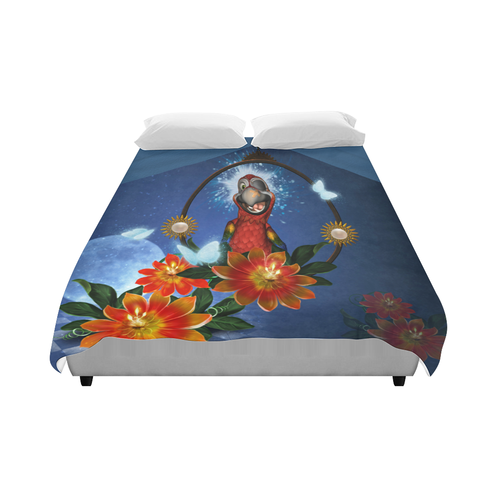 Funny parrot with flowers Duvet Cover 86"x70" ( All-over-print)