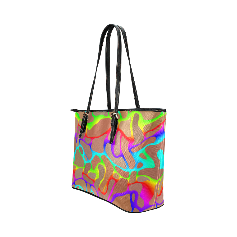 Colorful wavy shapes Leather Tote Bag/Large (Model 1651)