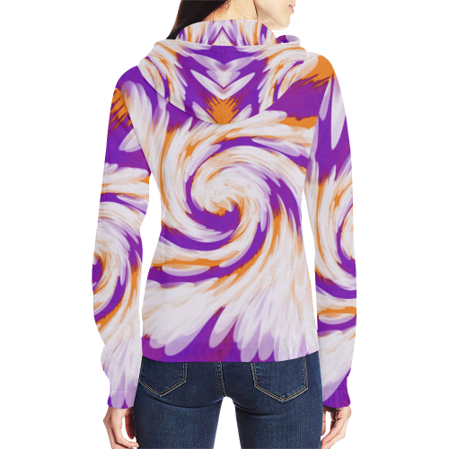 Purple Orange Tie Dye Swirl Abstract All Over Print Full Zip Hoodie for Women (Model H14)