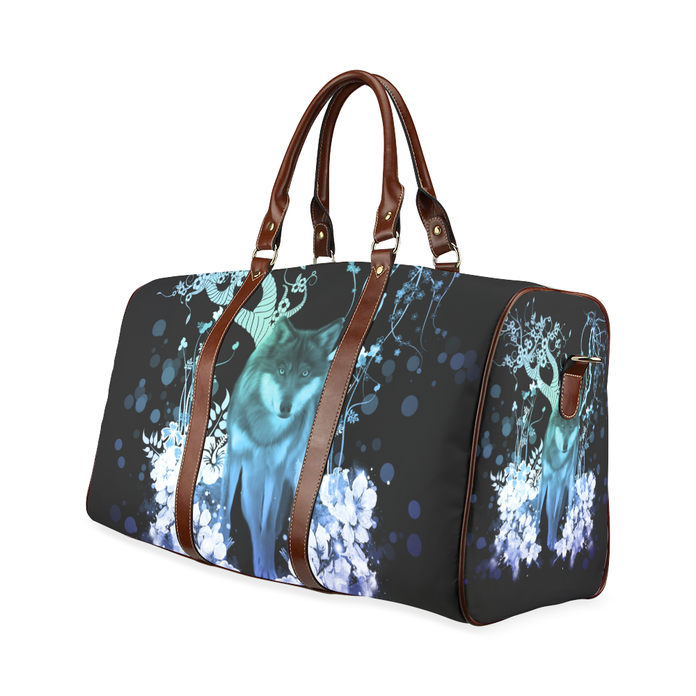 Awesome wolf with flowers Waterproof Travel Bag/Small (Model 1639)