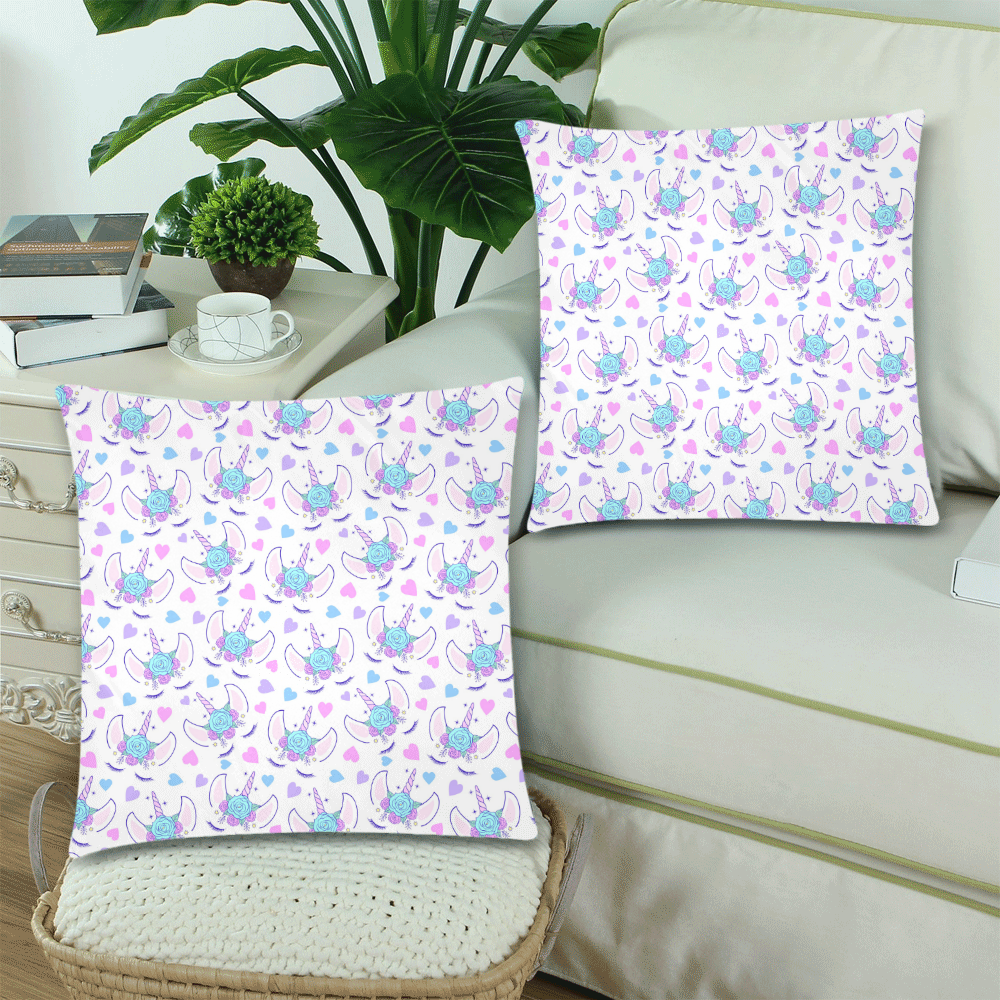 Floral Head Unicorn Custom Zippered Pillow Cases 18"x 18" (Twin Sides) (Set of 2)