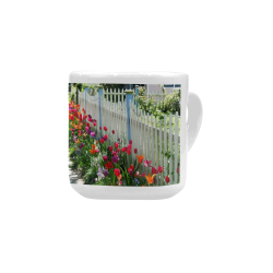 Tulips Garden Along White Picket Fence Floral Photography mug Heart-shaped Mug(10.3OZ)