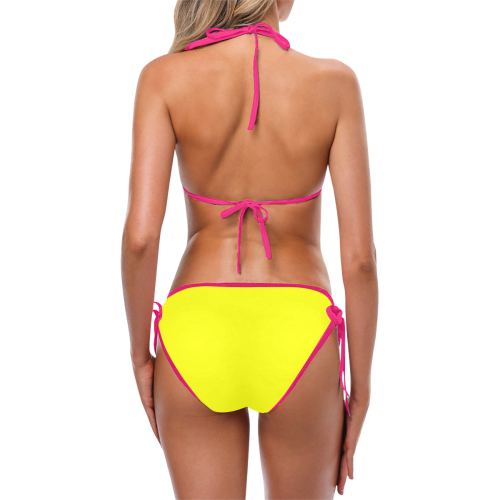 Bright Neon Yellow - Pink Trim Custom Bikini Swimsuit (Model S01)