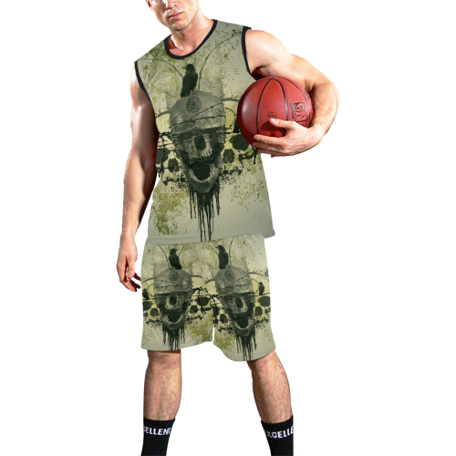 Creepy green skull All Over Print Basketball Uniform